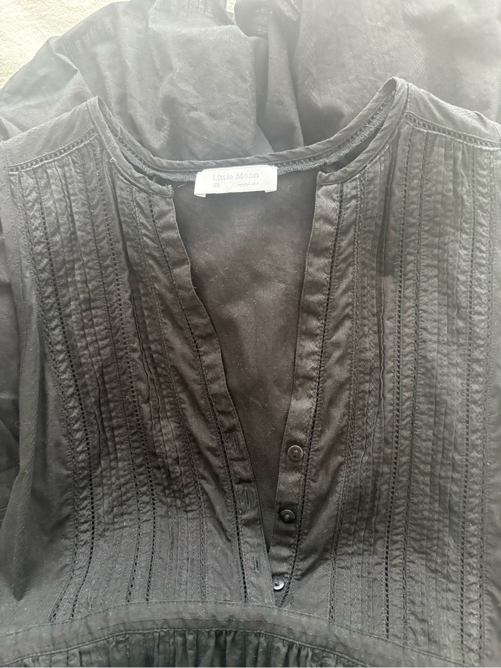 Aritzia Little Moon Black Pintuck Button-Front Blouse Size XS